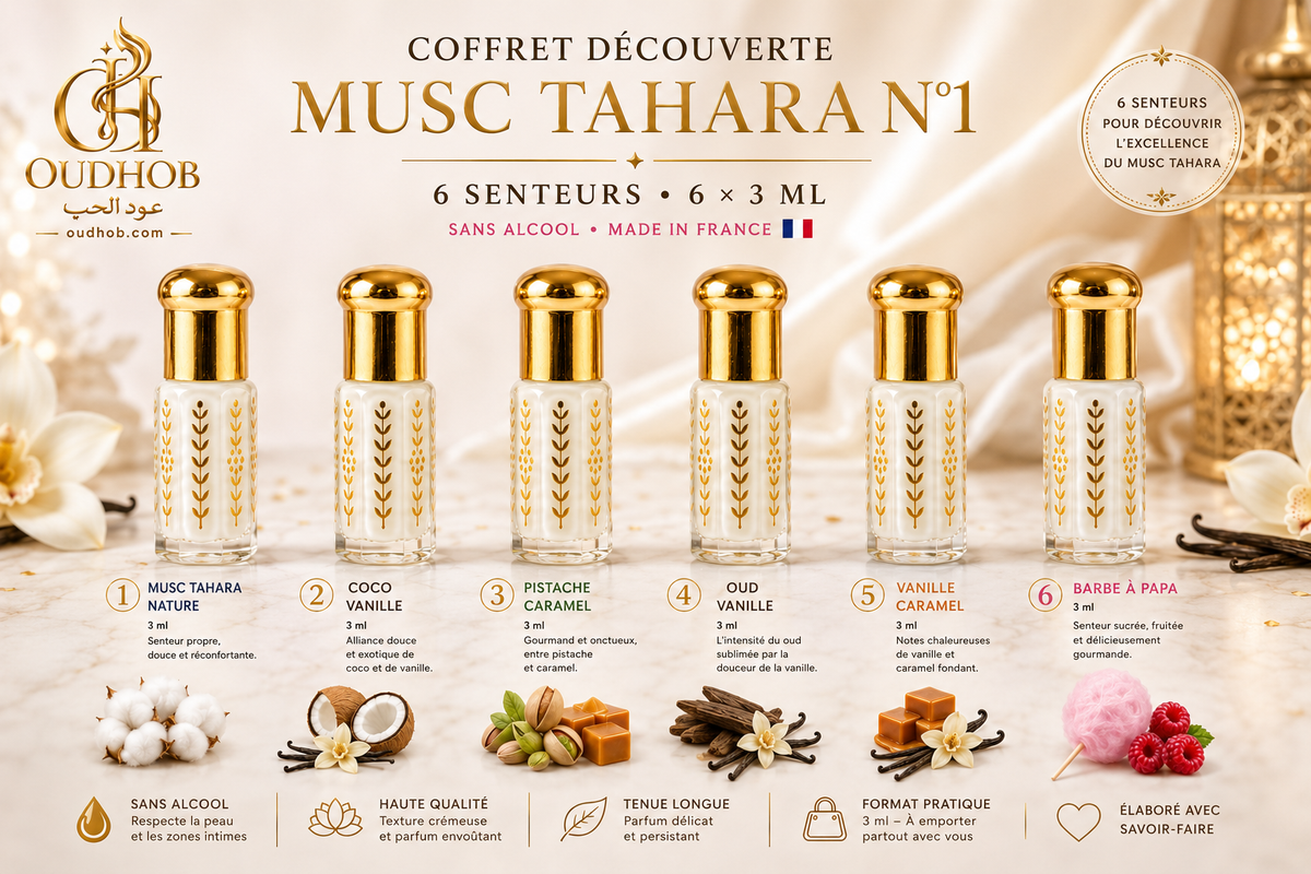 Musc Tahara Discovery Set N°1 – 6 Tuoksua × 3 ml – Alkoholiton – OudHob | عود الحب