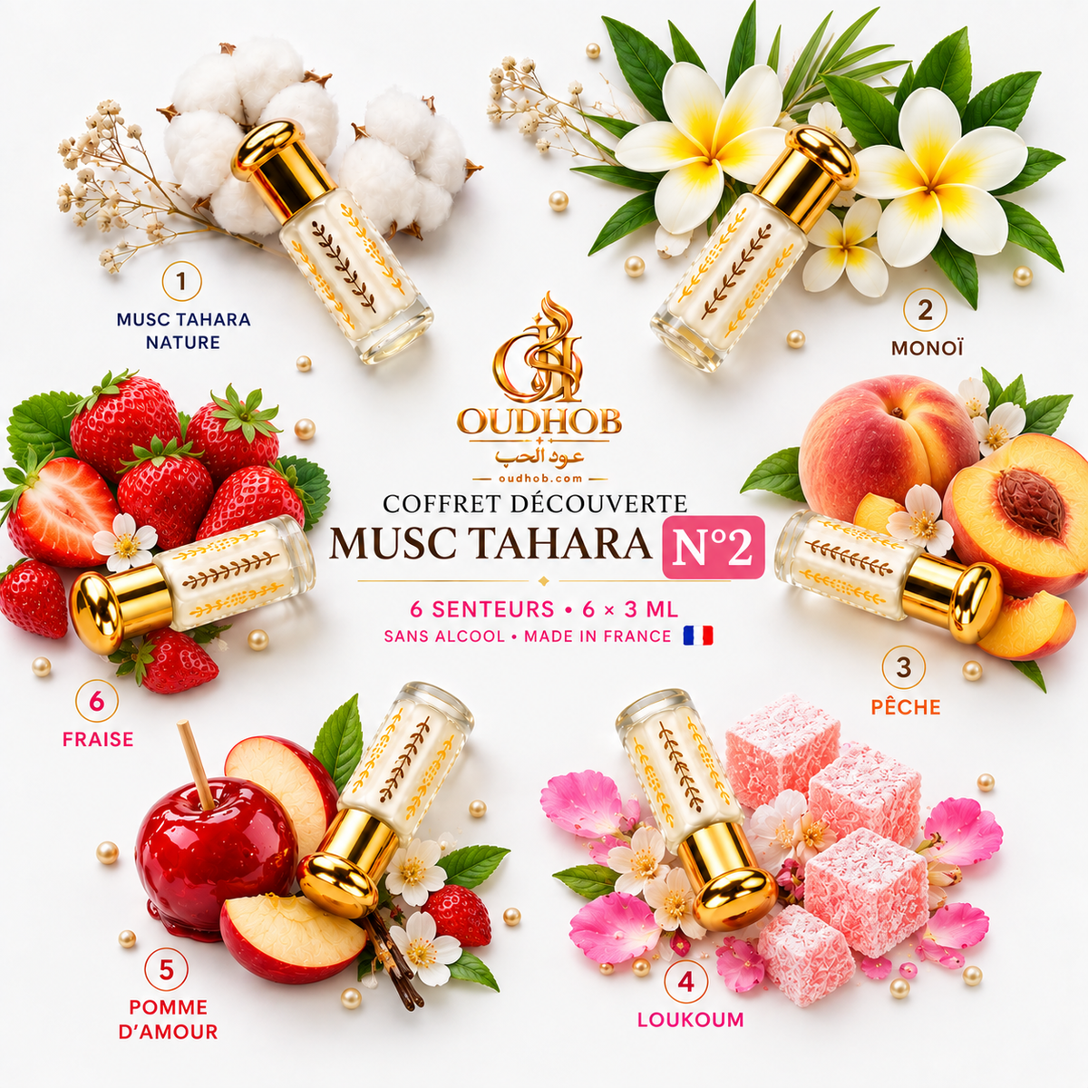 Coffret Découverte Musc Tahara N°2 – 6 Senteurs × 3 ml – Sans Alcool – OudHob | عود الحب