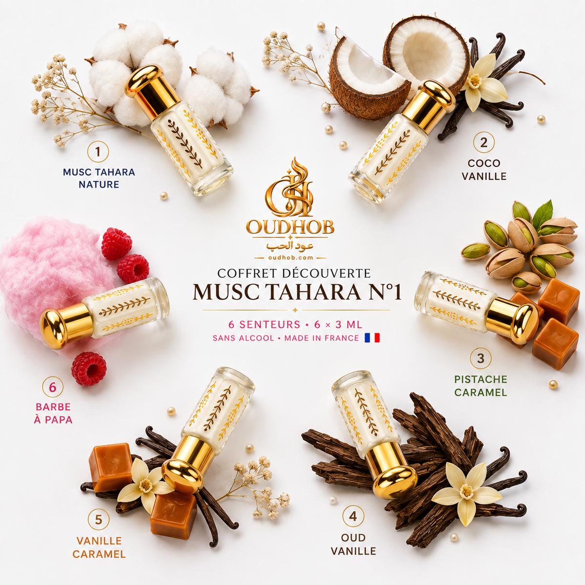 Musc Tahara Discovery Set N°1 – 6 Tuoksua × 3 ml – Alkoholiton – OudHob | عود الحب
