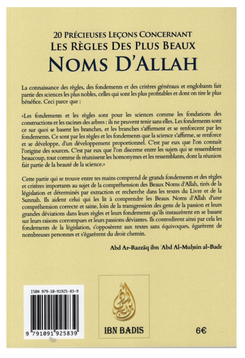 20 Précieuses Leçons Concernant Les Règles Des Plus Beaux Noms D'Allah de L'imam Ibn Qayyim - Edition IBN BADIS