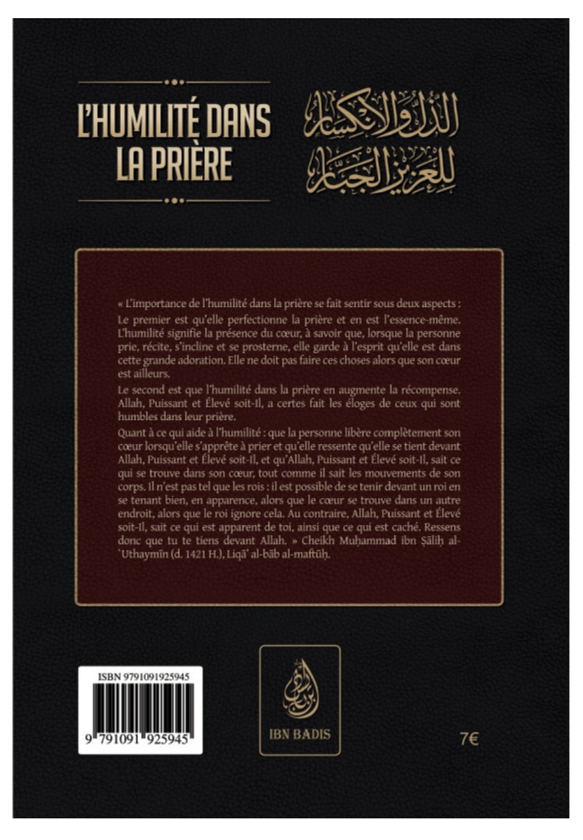 L'humilité Dans La Prière, De Al-Hafiz Ibn Rajab Al-Hanbali - Edition IBN BADIS