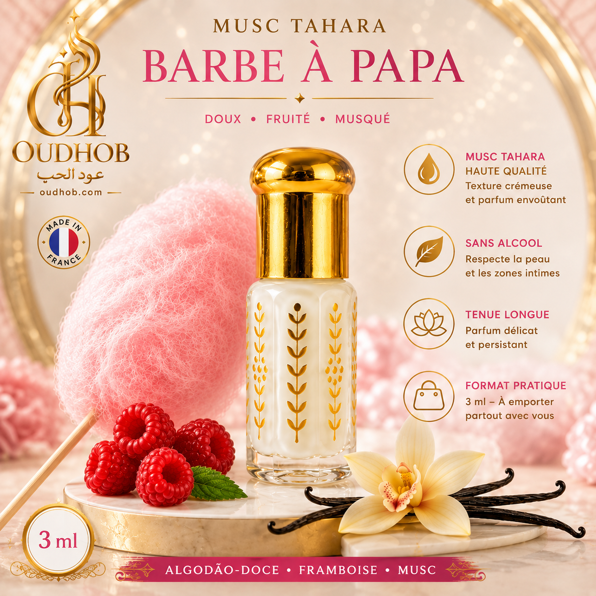 Musc Tahara Suikerspin – Intieme Musk Zonder Alcohol 3 ml – OudHob | عود الحب