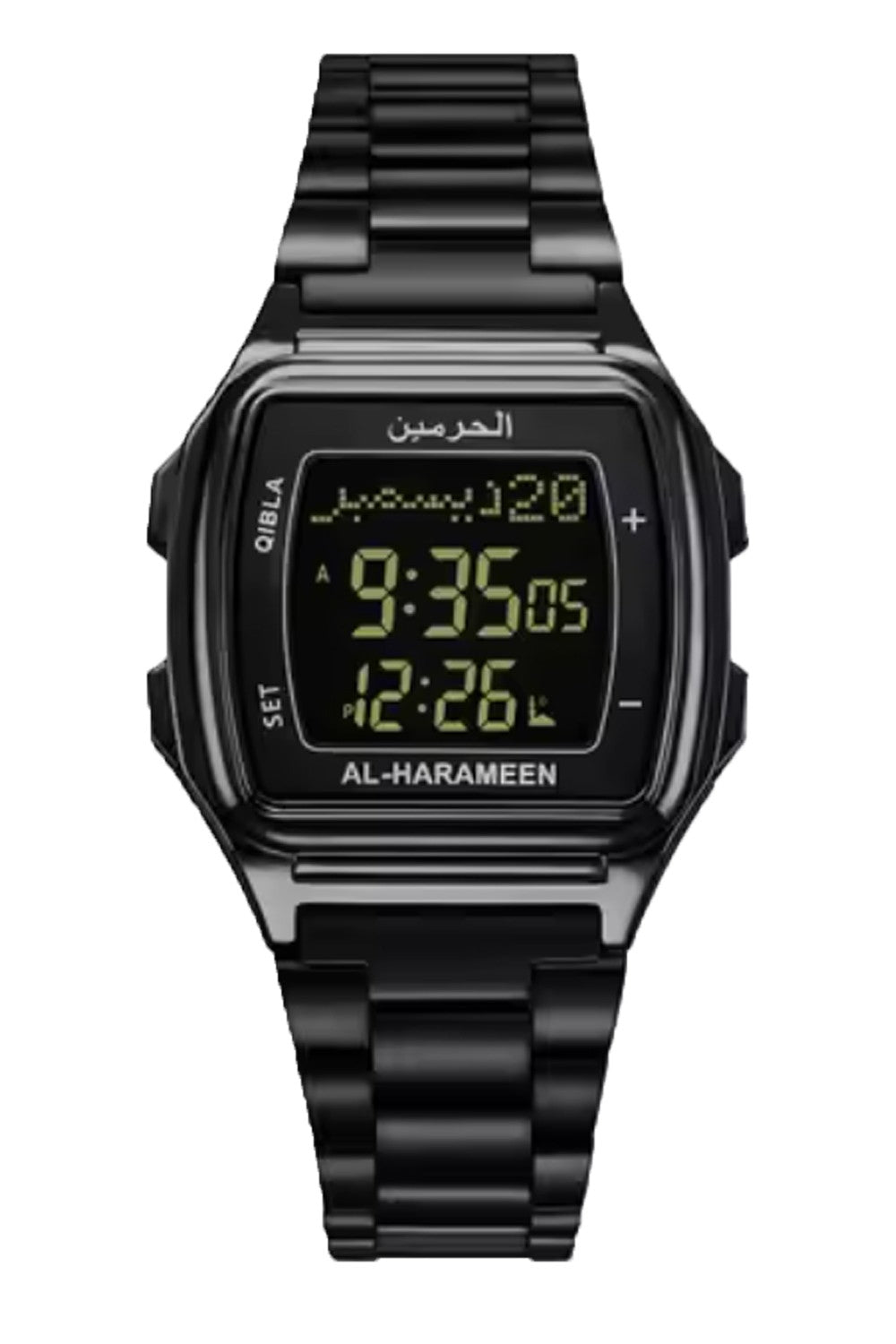Montre Azan AL-HARAMEEN HA-6461 Montre horaires Azan en acier inoxydable haut de gamme avec double affichage
