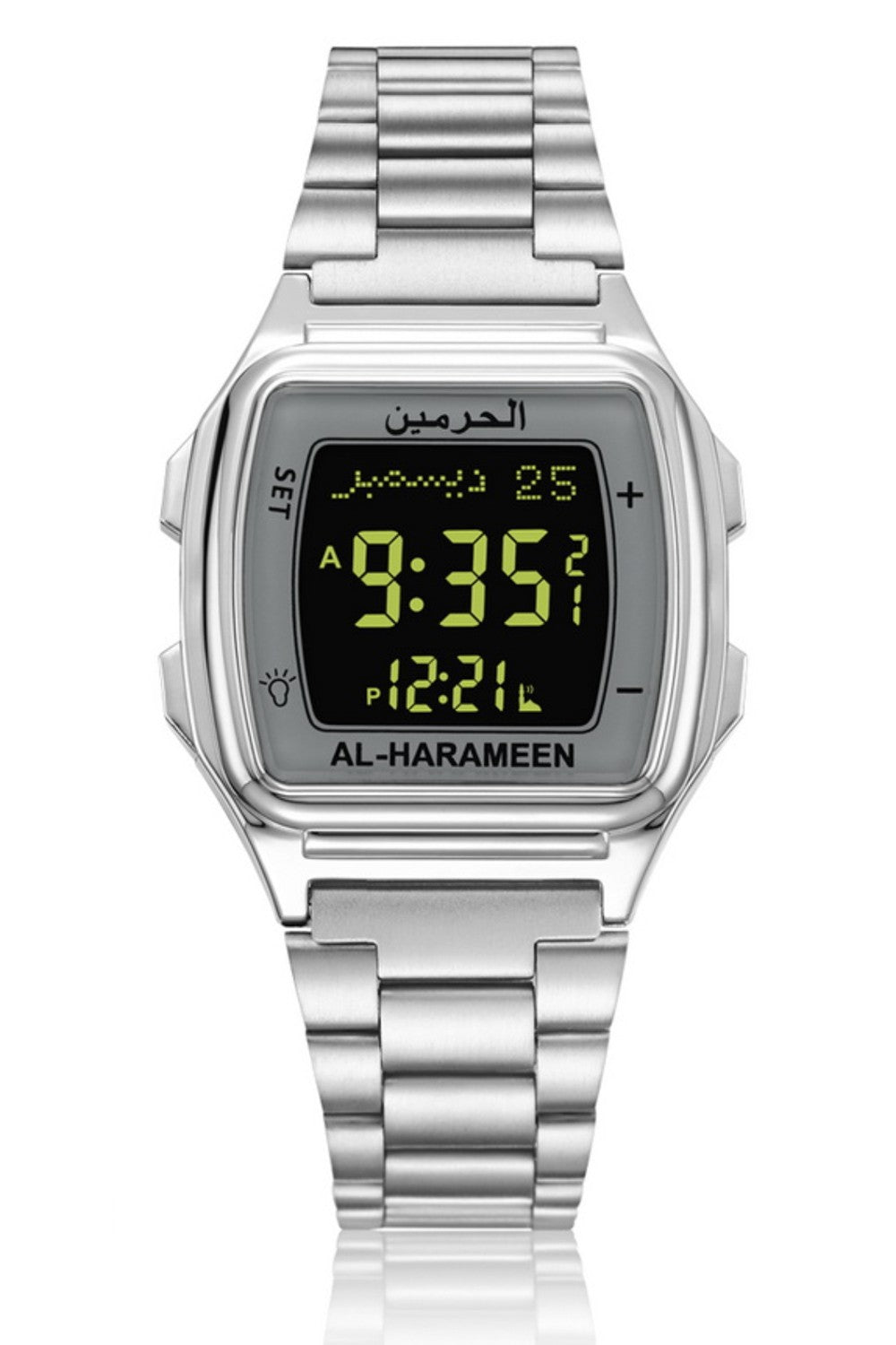Montre Azan AL-HARAMEEN HA-6461 Montre horaires Azan en acier inoxydable haut de gamme avec double affichage