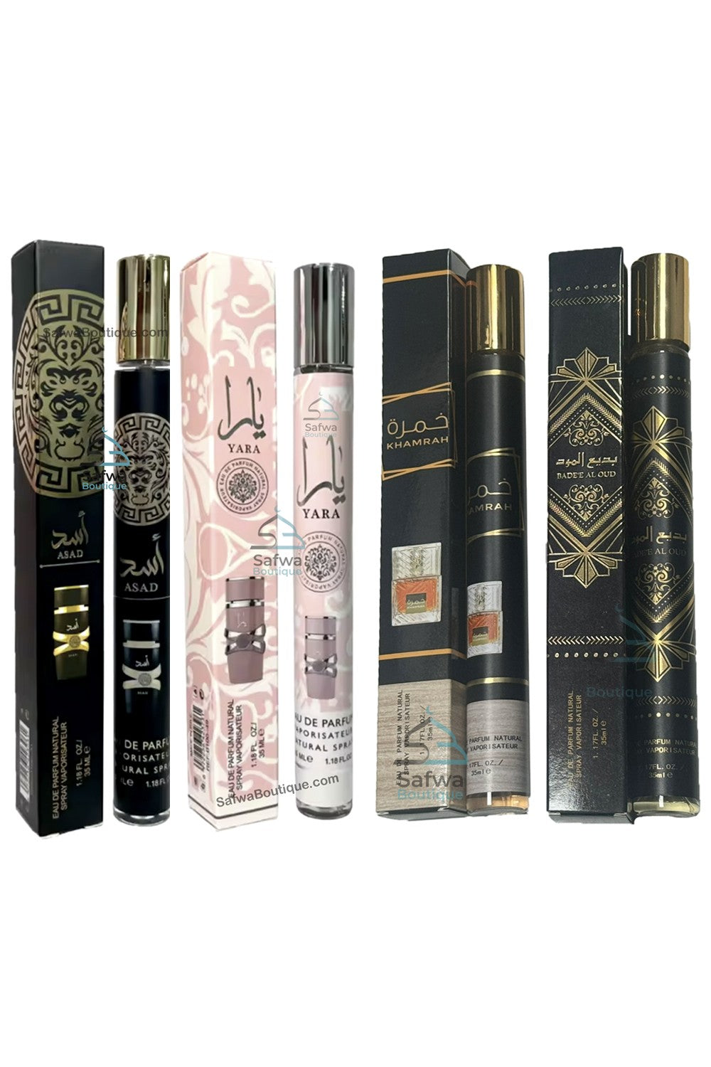 Lot de 4 Mini spray de poche 35ml - Yara/Asad/Khamrah/Badee Al oud