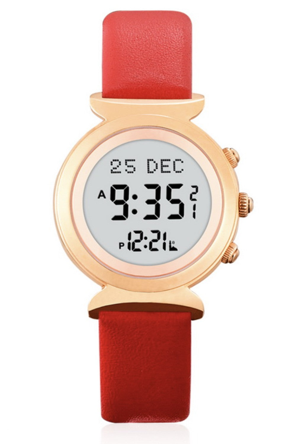 Montre numérique Al Harameen HA-6351 Montre numérique en cuir doré pour femme, Boîte-cadeau en cuir