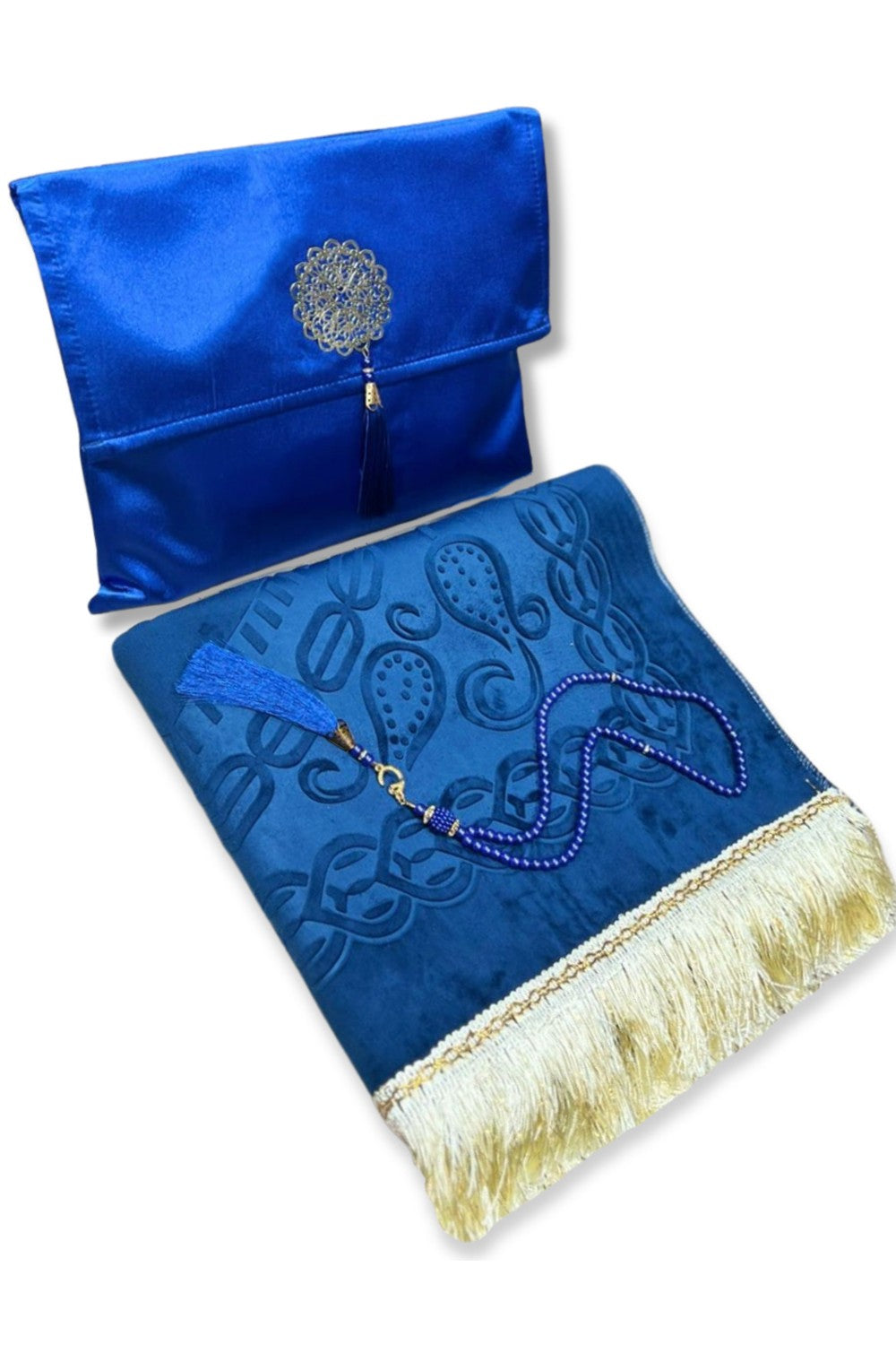 Coffret cadeau élégant Pochette en tissu Tapis de prière & Tasbih (chapelet) Sajada en Velours de Luxe