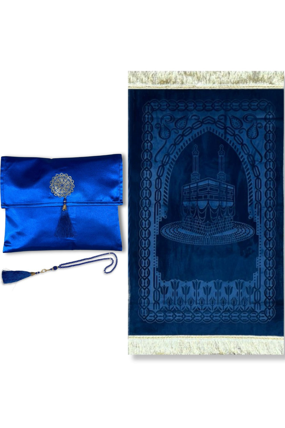 Coffret cadeau élégant Pochette en tissu Tapis de prière & Tasbih (chapelet) Sajada en Velours de Luxe