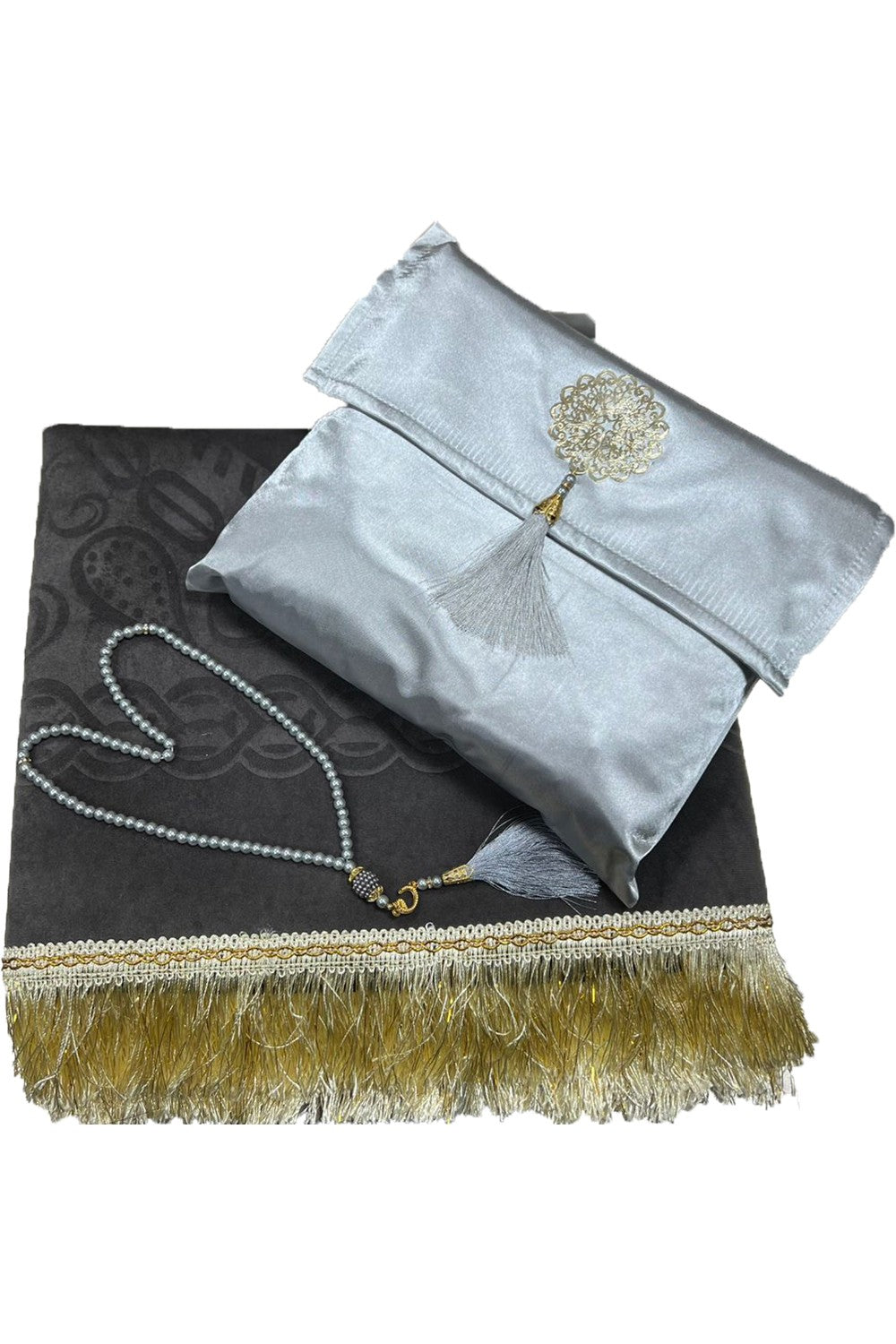 Coffret cadeau élégant Pochette en tissu Tapis de prière & Tasbih (chapelet) Sajada en Velours de Luxe