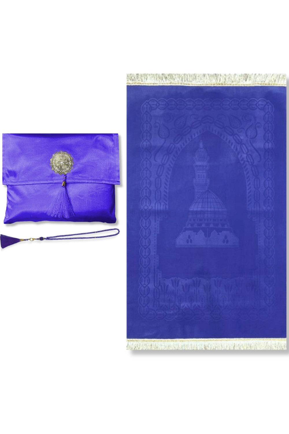 Coffret cadeau élégant Pochette en tissu Tapis de prière & Tasbih (chapelet) Sajada en Velours de Luxe