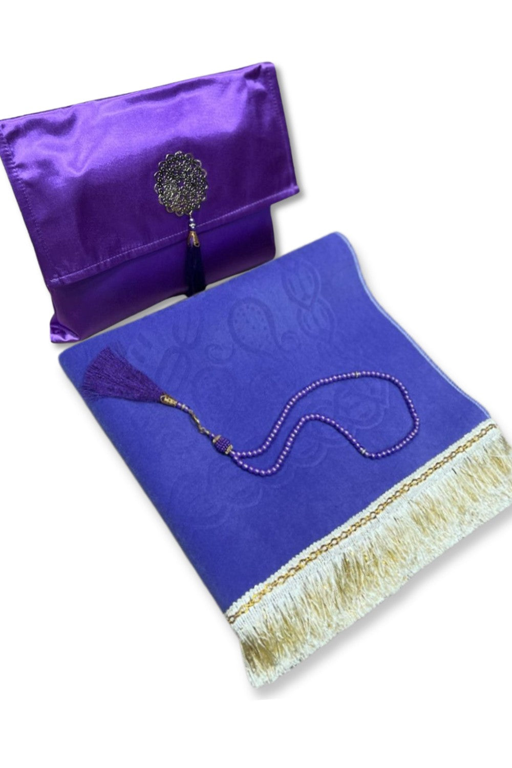Coffret cadeau élégant Pochette en tissu Tapis de prière & Tasbih (chapelet) Sajada en Velours de Luxe