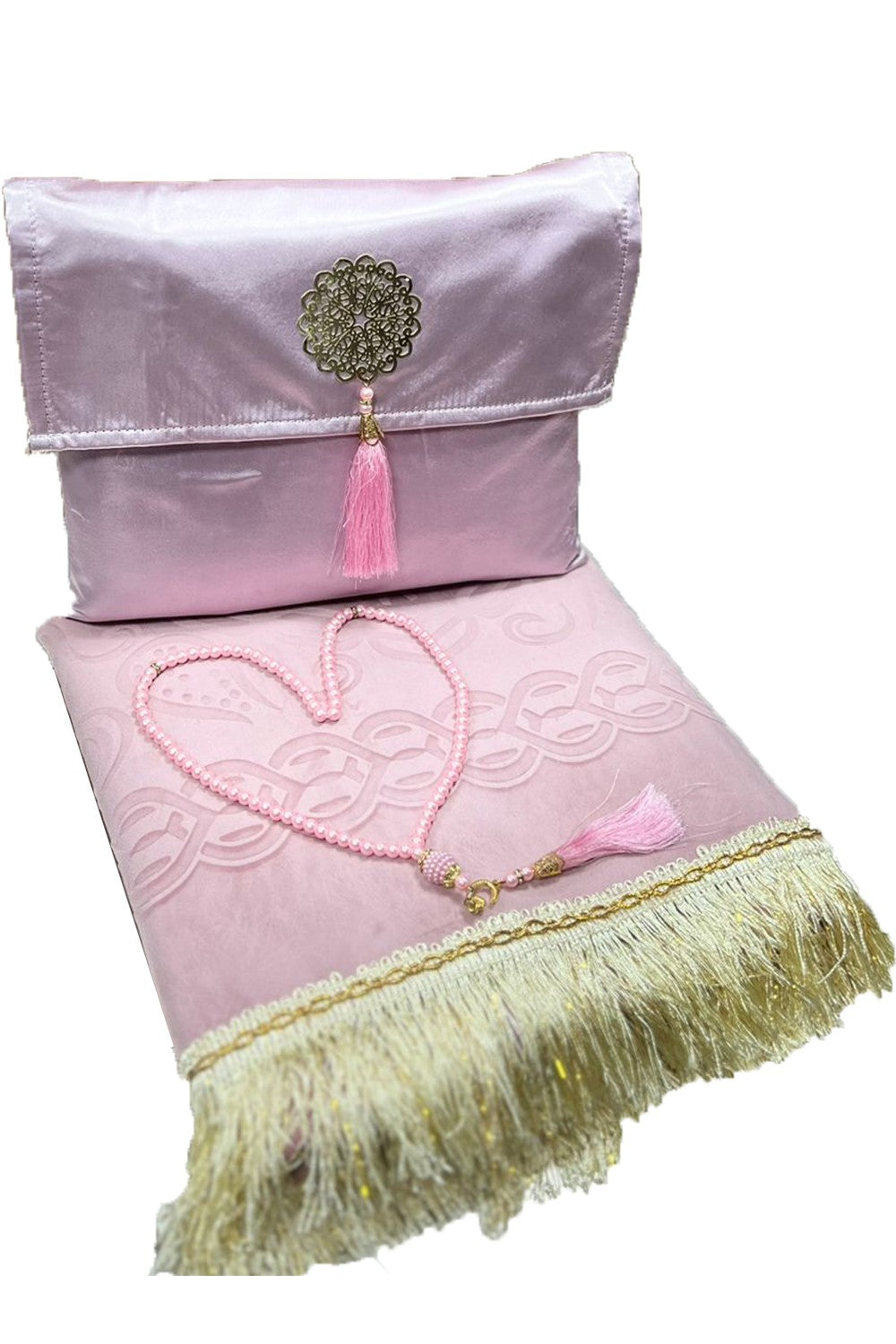 Coffret cadeau élégant Pochette en tissu Tapis de prière & Tasbih (chapelet) Sajada en Velours de Luxe