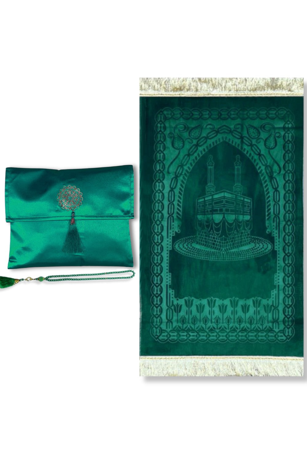 Coffret cadeau élégant Pochette en tissu Tapis de prière & Tasbih (chapelet) Sajada en Velours de Luxe