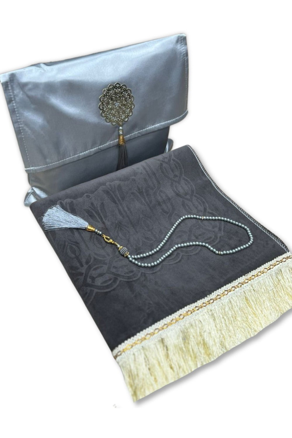 Coffret cadeau élégant Pochette en tissu Tapis de prière & Tasbih (chapelet) Sajada en Velours de Luxe