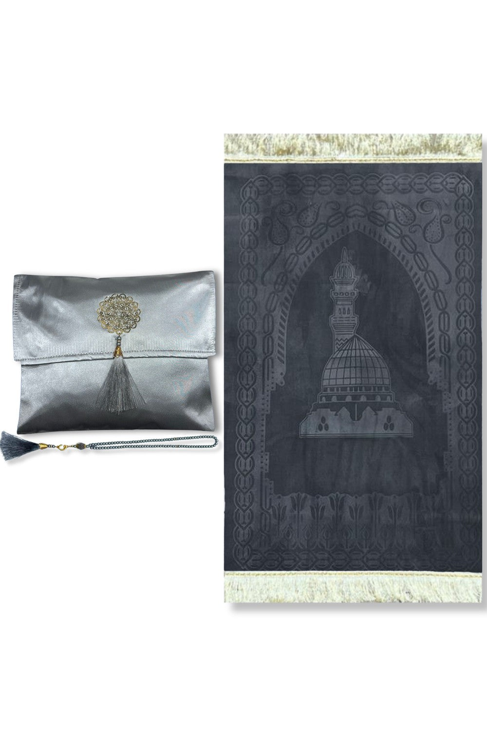 Coffret cadeau élégant Pochette en tissu Tapis de prière & Tasbih (chapelet) Sajada en Velours de Luxe