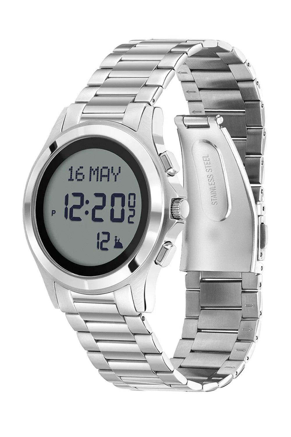 Montre numérique Ronde Al Fajr WR-02 Inoxydable Argent (Rappel des Prières, Qibla, Calendriers...)