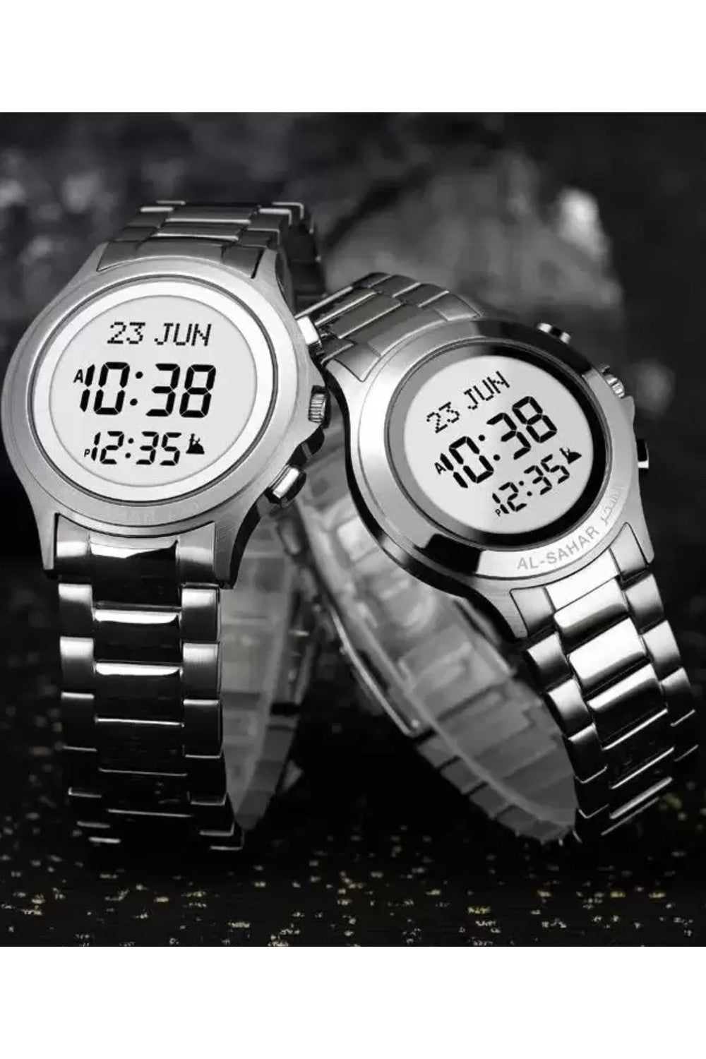 Montre numérique Ronde Al Fajr WR-02 Inoxydable Argent (Rappel des Prières, Qibla, Calendriers...)