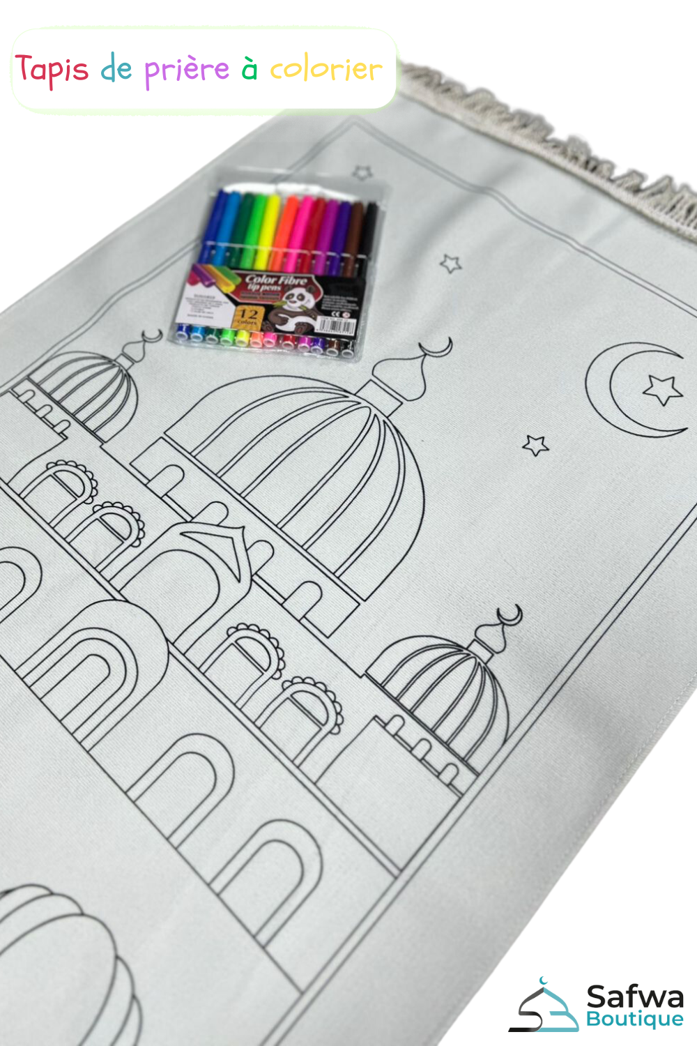 Tapis de Prière à Colorier – Personnalisable avec 12 Marqueurs Textiles | Apprentissage Ludique et Spirituel pour Enfants
