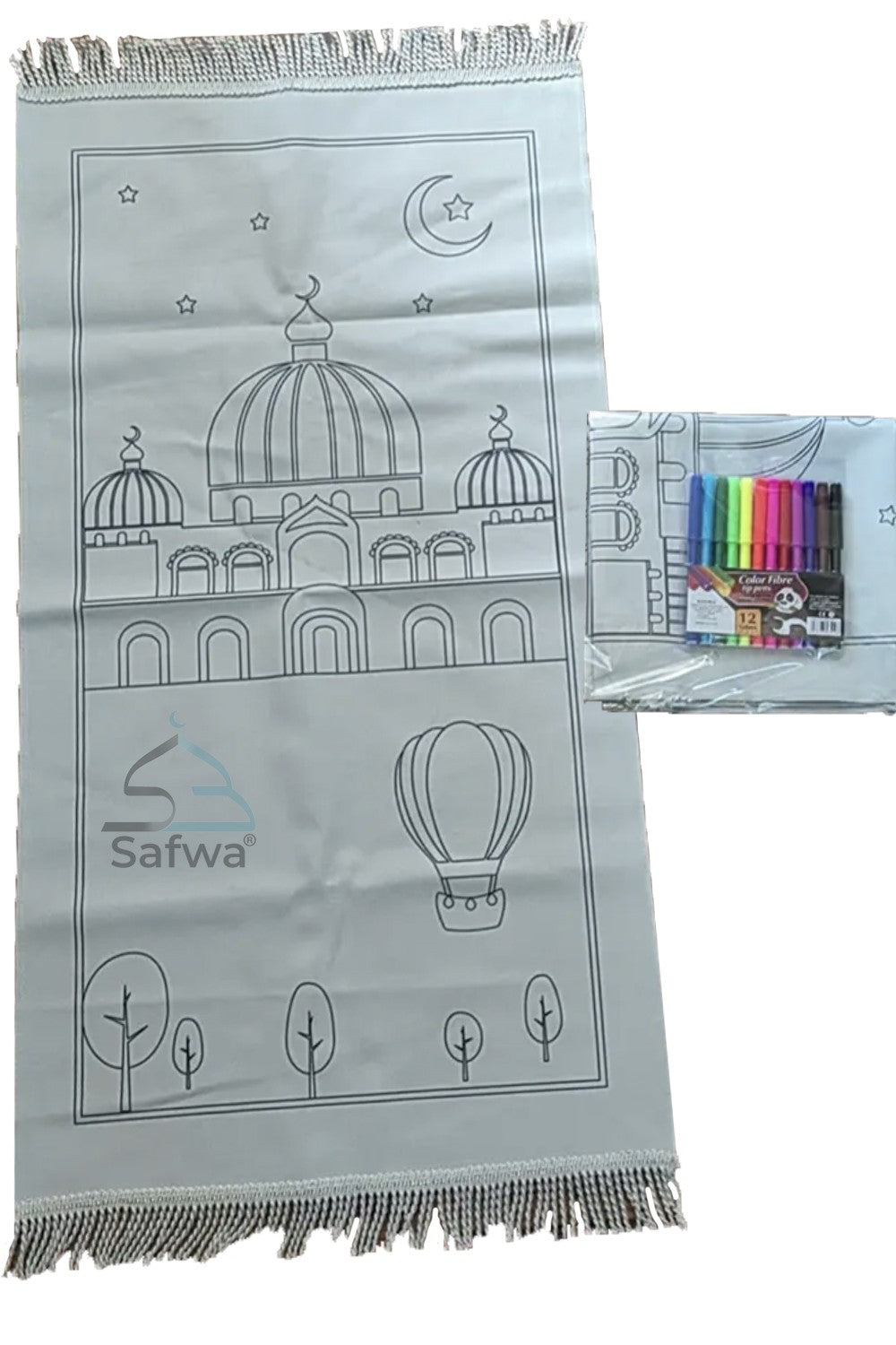 Tapis de Prière à Colorier – Personnalisable avec 12 Marqueurs Textiles | Apprentissage Ludique et Spirituel pour Enfants