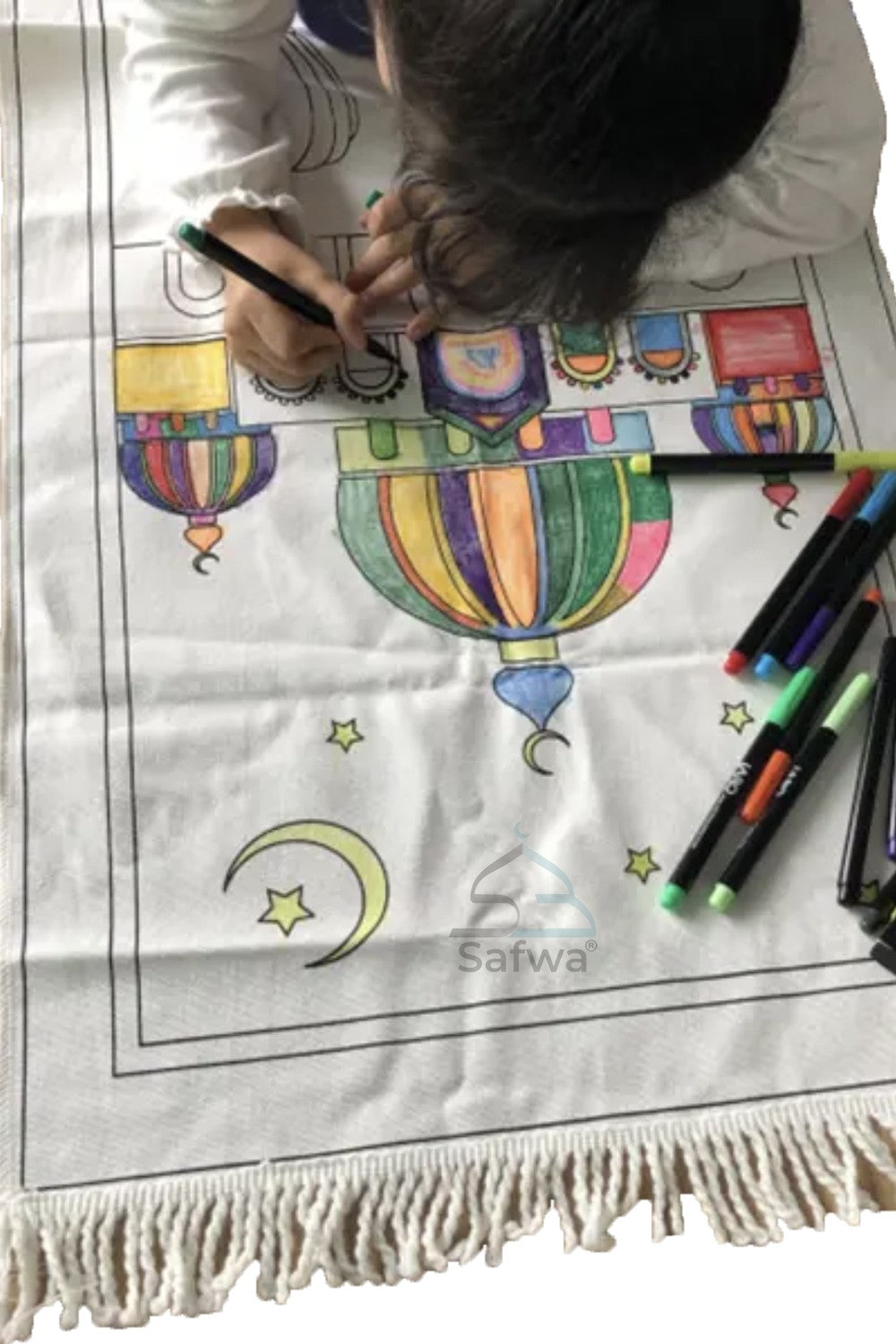 Tapis de Prière à Colorier – Personnalisable avec 12 Marqueurs Textiles | Apprentissage Ludique et Spirituel pour Enfants