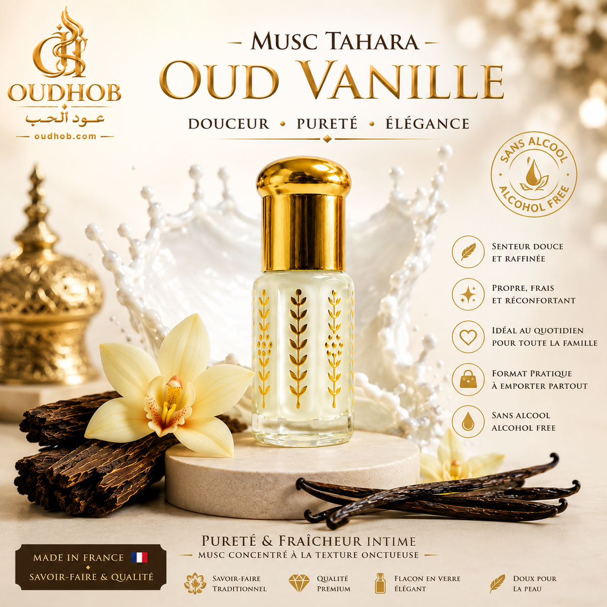 Musc Tahara Oud Vanilje – Intim Musk Uden Alkohol 3 ml – OudHob | عود الحب