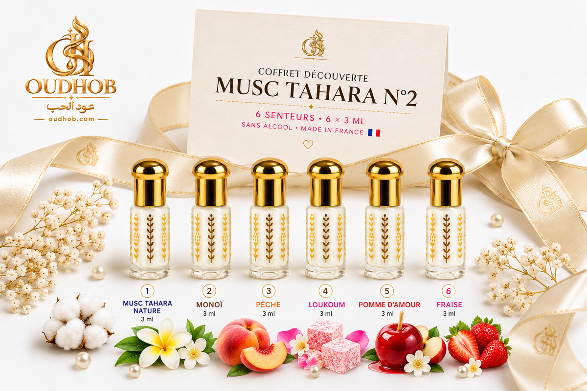 Coffret Découverte Musc Tahara N°2 – 6 Senteurs × 3 ml – Sans Alcool – OudHob | عود الحب