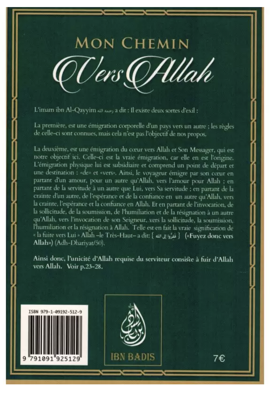 Mon chemin vers Allah de Ibn Qayyim Al-Jawziyya de L'imam Ibn Qayyim - Edition IBN BADIS