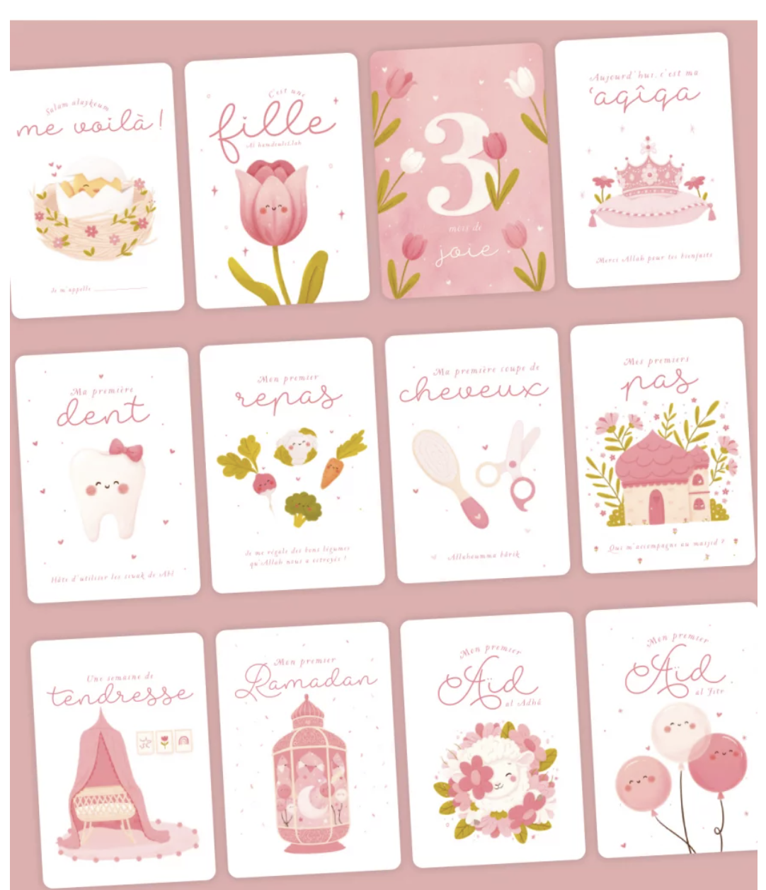 Ma première année - Cartes-étapes de mon bébé musulman (version fille) - EDITION DeeniLearn
