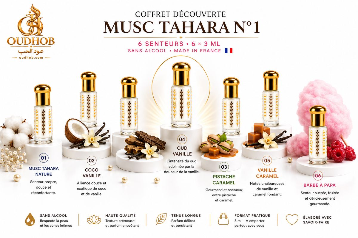 Musc Tahara Discovery Set N°1 – 6 Tuoksua × 3 ml – Alkoholiton – OudHob | عود الحب