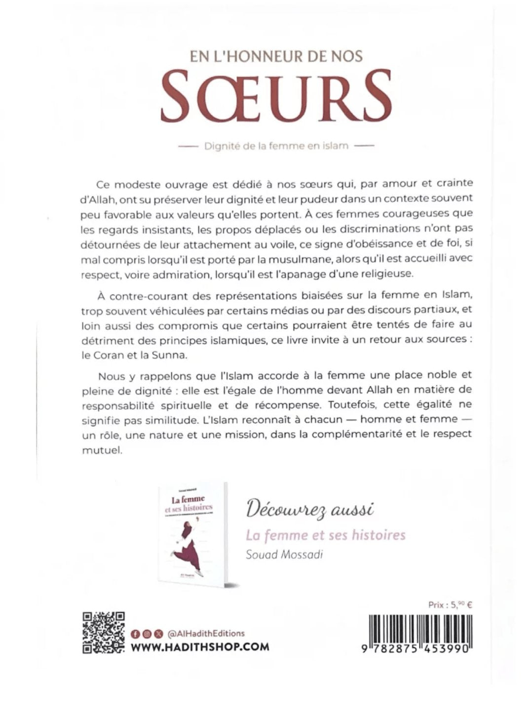 En l'honneur de nos soeurs - Dignité de la femme en islam de Rachid Maach – Éditions Al-Hadîth