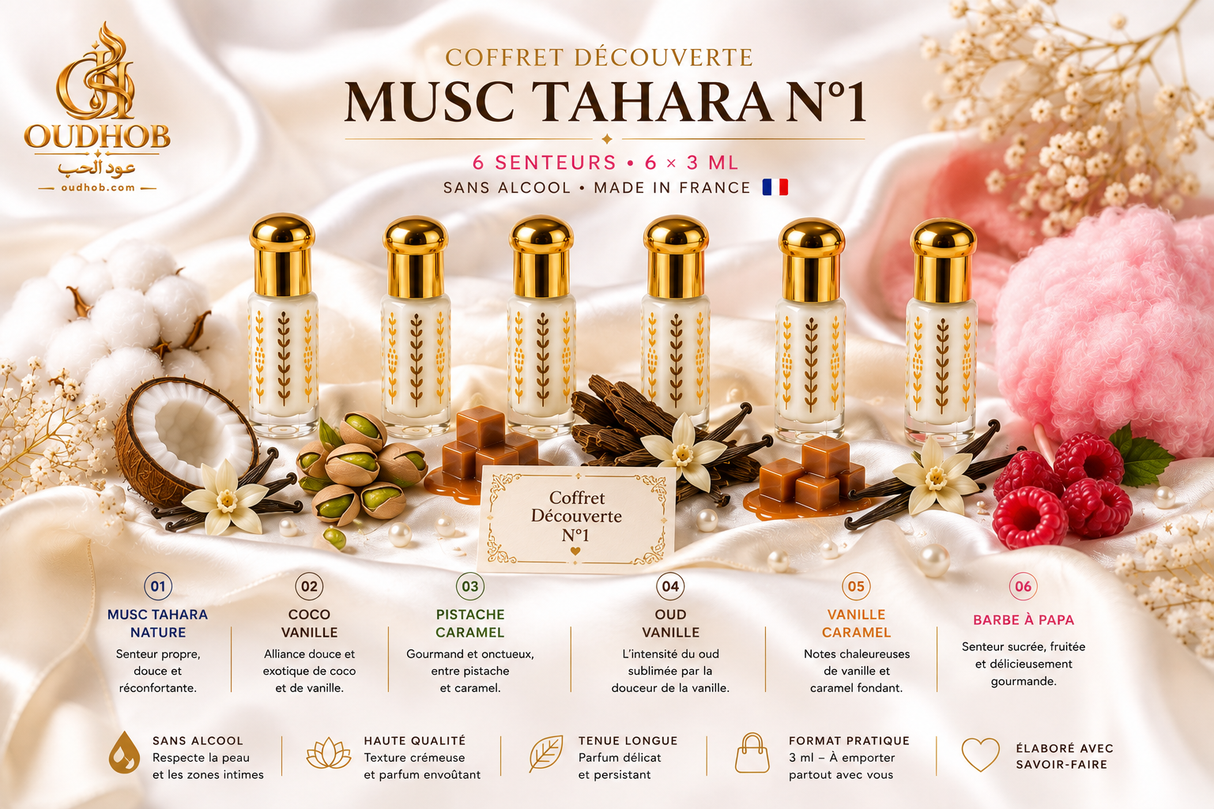 Musc Tahara Discovery Set N°1 – 6 Tuoksua × 3 ml – Alkoholiton – OudHob | عود الحب