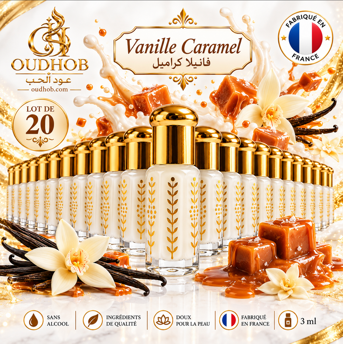 Musc Tahara Vainilla Caramelo – Almizcle Íntimo Sin Alcohol 3 ml - Fabricado en Francia – OudHob | عود الحب