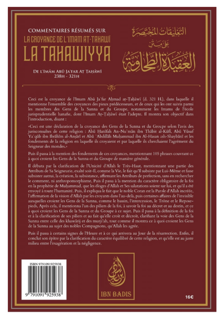 Commentaires Résumés Sur La Croyance De L'imam At-Tahawi LA TAHAWIYYA, De Abu Jafar At-Tahawi, Par Salih Ibn Fawzan Al-Fawzan