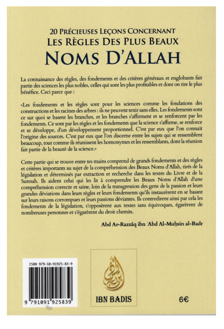 20 Précieuses Leçons Concernant Les Règles Des Plus Beaux Noms D'Allah - Edition IBN BADIS