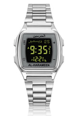 Montre Azan AL-HARAMEEN HA-6461 Montre horaires Azan en acier inoxydable haut de gamme avec double affichage
