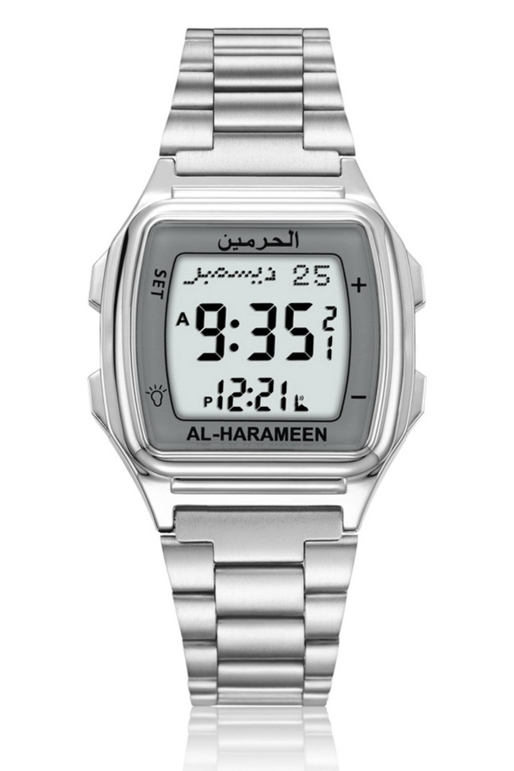 Montre Azan AL-HARAMEEN HA-6461 Montre horaires Azan en acier inoxydable haut de gamme avec double affichage