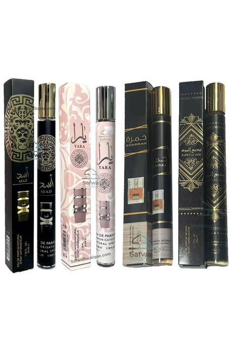 Lot de 4 Mini spray de poche 35ml - Yara/Asad/Khamrah/Badee Al oud