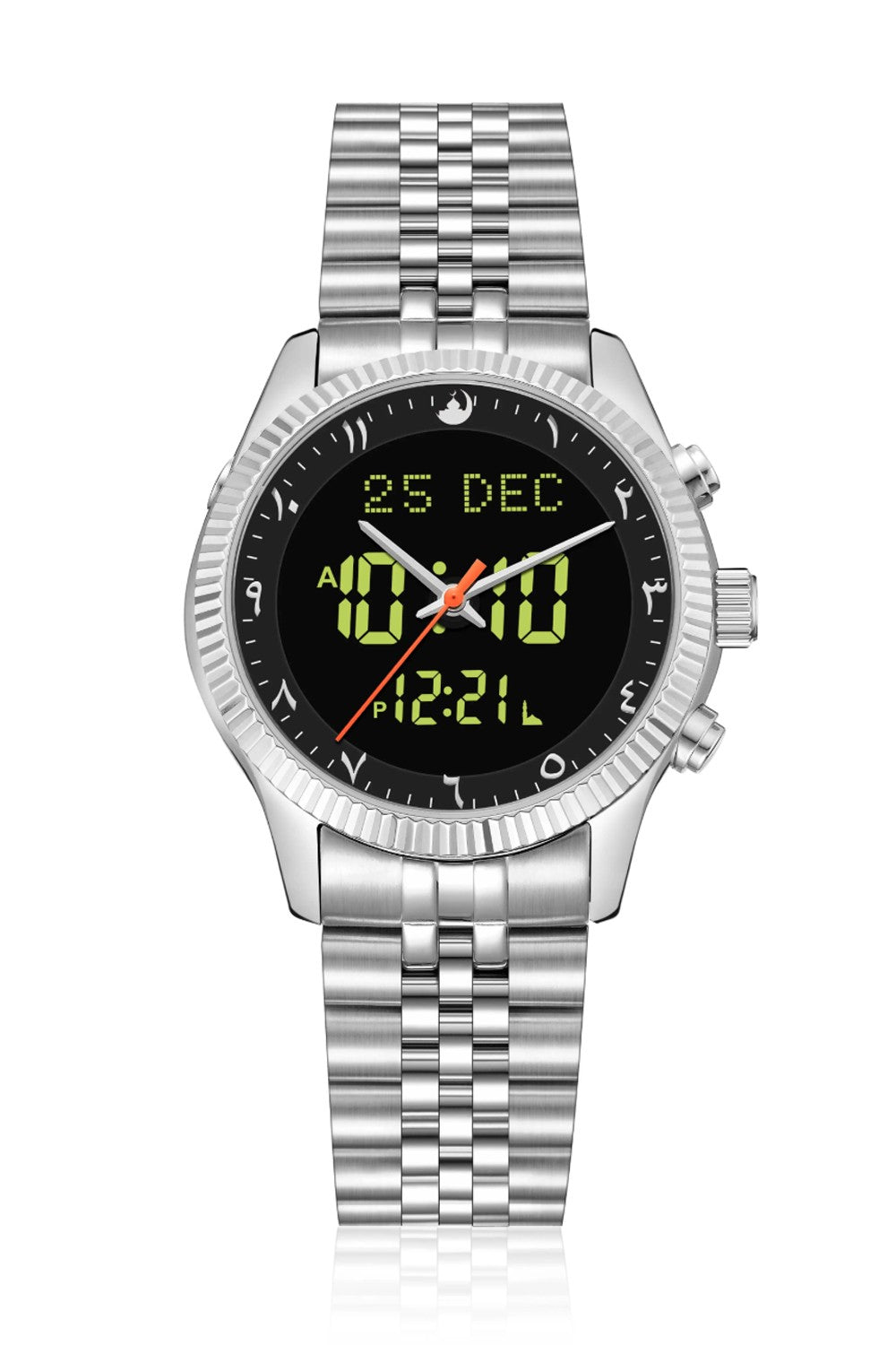 Montre de luxe originale Saphir AL-HARAMEEN HA-6109 Montre horaires Azan numérique étanche, Montre poignet en acier inoxydable