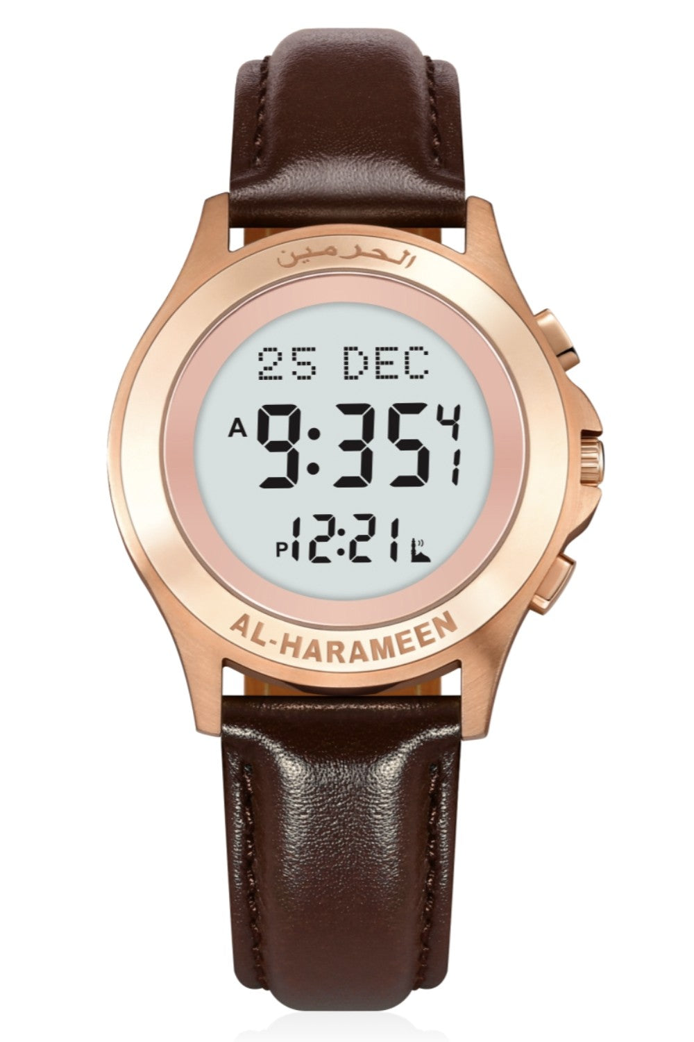 Montre numérique Al Harameen Azan HA-6371, Montre horaires Azan étanche Boîte-cadeau en cuir
