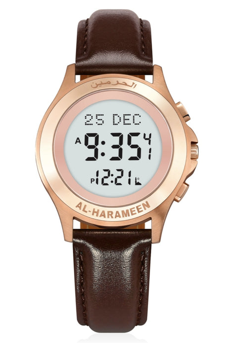 Montre numérique Al Harameen Azan HA-6371, Montre horaires Azan étanche Boîte-cadeau en cuir