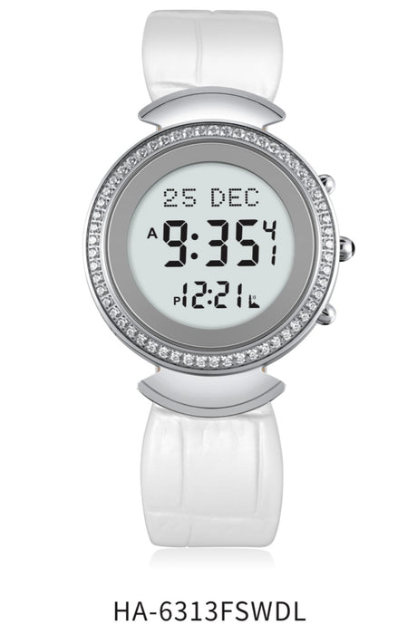 Montre de luxe originale AL-HARAMEEN HA-6313 Montre horaires Azan Boîte-cadeau en cuir, Montre azan numérique Al harameen