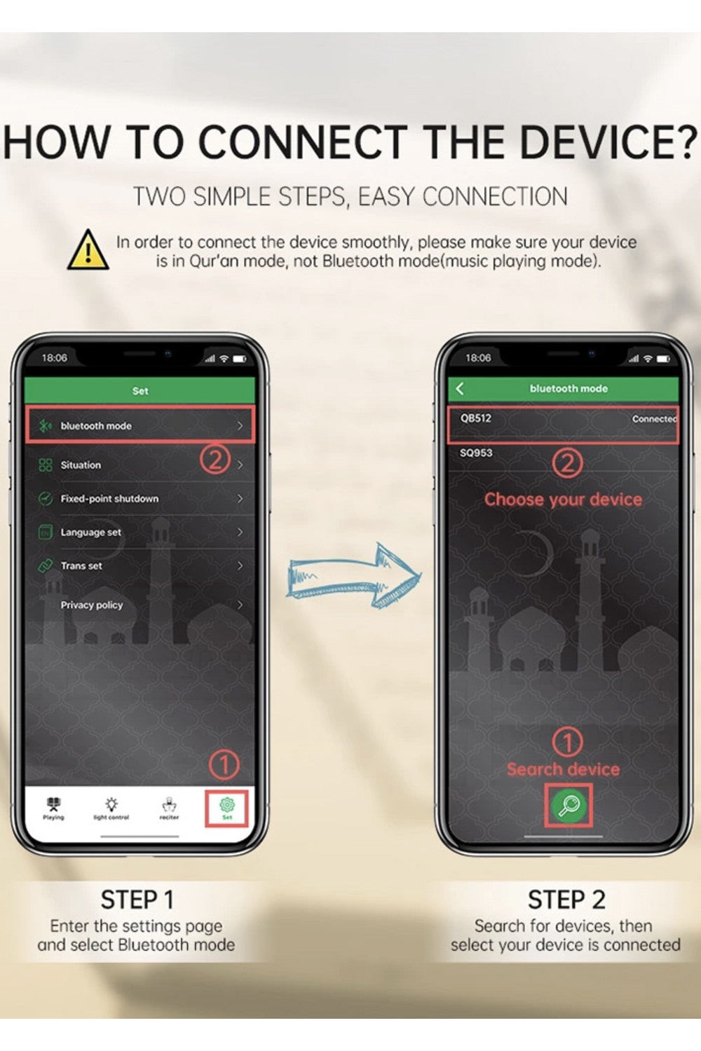 Veilleuse coranique Lampe de lune Galaxy QB512 avec haut-parleur Coran Bluetooth connecte Android et iOS - Equantu QB512