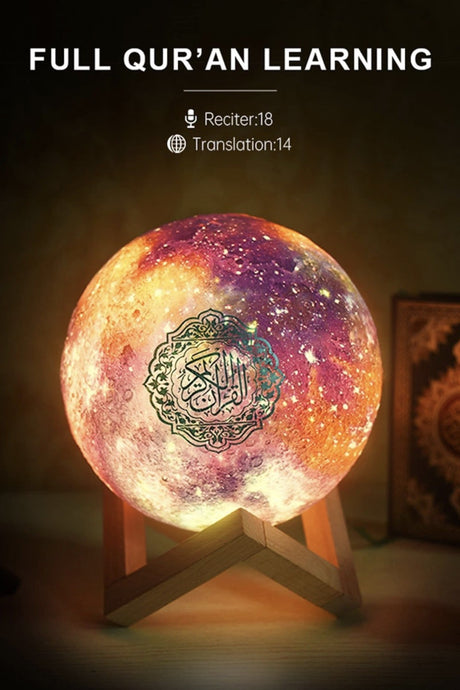Veilleuse coranique Lampe de lune Galaxy QB512 avec haut-parleur Coran Bluetooth connecte Android et iOS - Equantu QB512