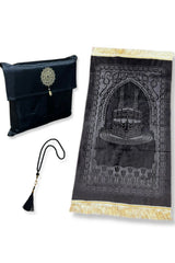 Coffret cadeau élégant Pochette en tissu Tapis de prière & Tasbih (chapelet) Sajada en Velours de Luxe