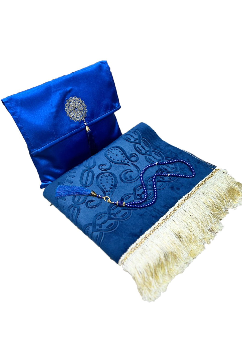 Coffret cadeau élégant Pochette en tissu Tapis de prière & Tasbih (chapelet) Sajada en Velours de Luxe