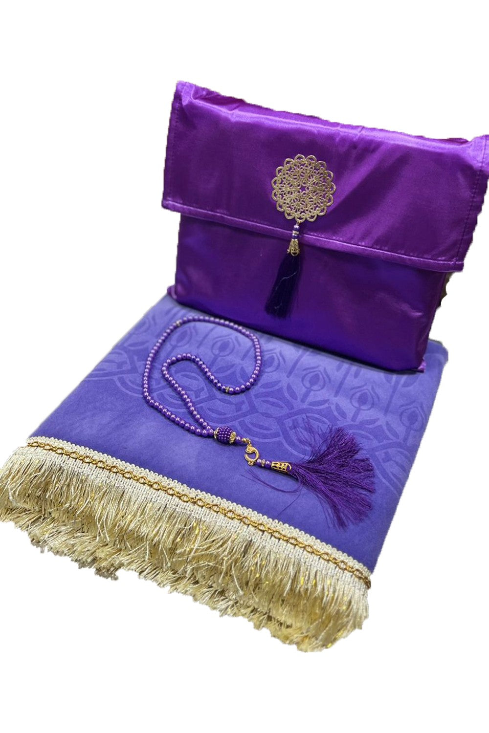 Coffret cadeau élégant Pochette en tissu Tapis de prière & Tasbih (chapelet) Sajada en Velours de Luxe