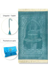 Coffret cadeau élégant Pochette en tissu Tapis de prière & Tasbih (chapelet) Sajada en Velours de Luxe