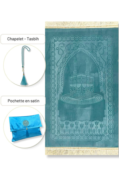 Coffret cadeau élégant Pochette en tissu Tapis de prière & Tasbih (chapelet) Sajada en Velours de Luxe