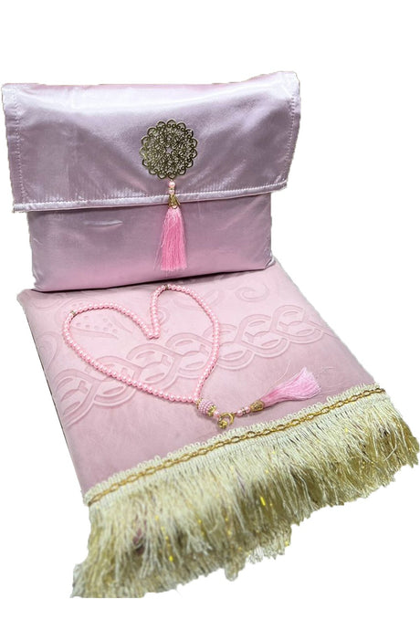 Coffret cadeau élégant Pochette en tissu Tapis de prière & Tasbih (chapelet) Sajada en Velours de Luxe