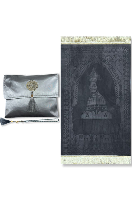 Coffret cadeau élégant Pochette en tissu Tapis de prière & Tasbih (chapelet) Sajada en Velours de Luxe